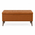 Banc coffre de rangement capitonné 120 x 40 x 45 cm revêtement PU marron bois massif pieds inclinés