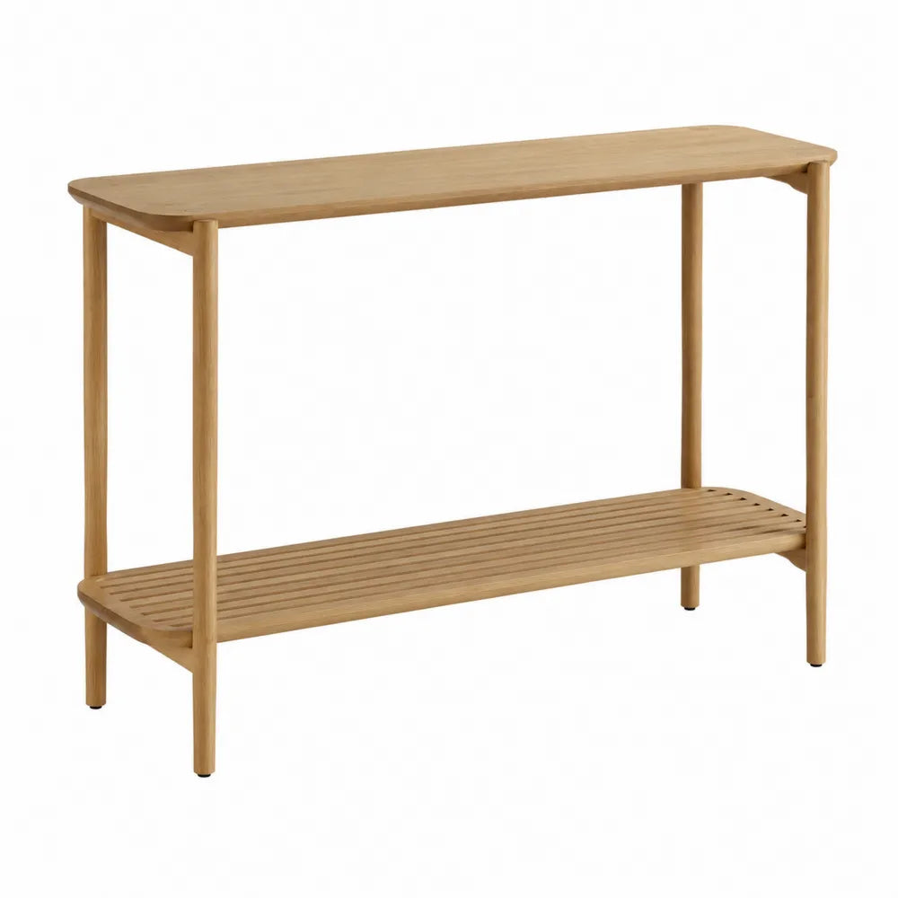 Table console rectangulaire en bambou naturel avec étagère 100 cm x 30 cm x 80 cm