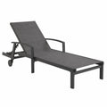 Chaise longue de jardin réglable aluminium peinture époxy noir toile textilène gris foncé avec roues 195 x 67 x 95 cm
