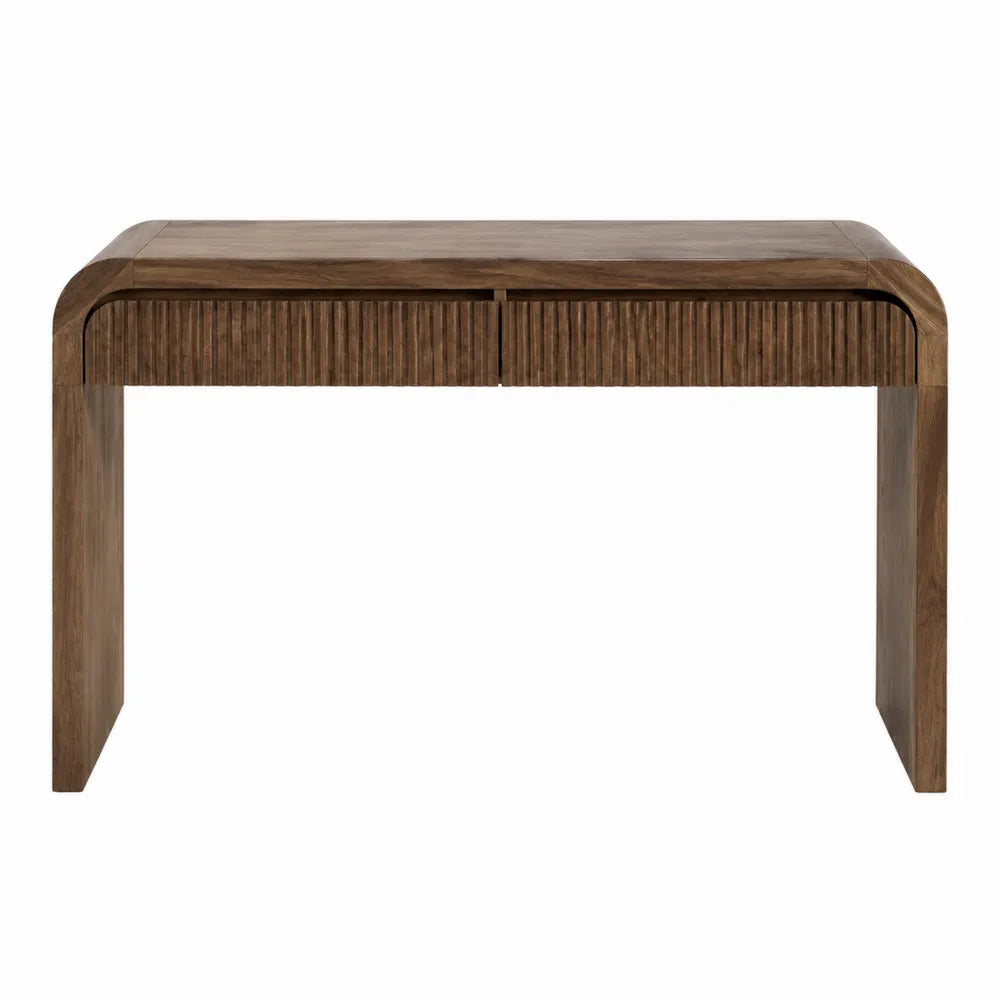 Table console de rangement en bois noyer avec 2 tiroirs 120 cm x 35 cm x 80 cm