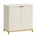 Meuble de rangement 2 portes MDF peint crème relief géométrique acier doré 100 cm x 40 cm x 90 cm
