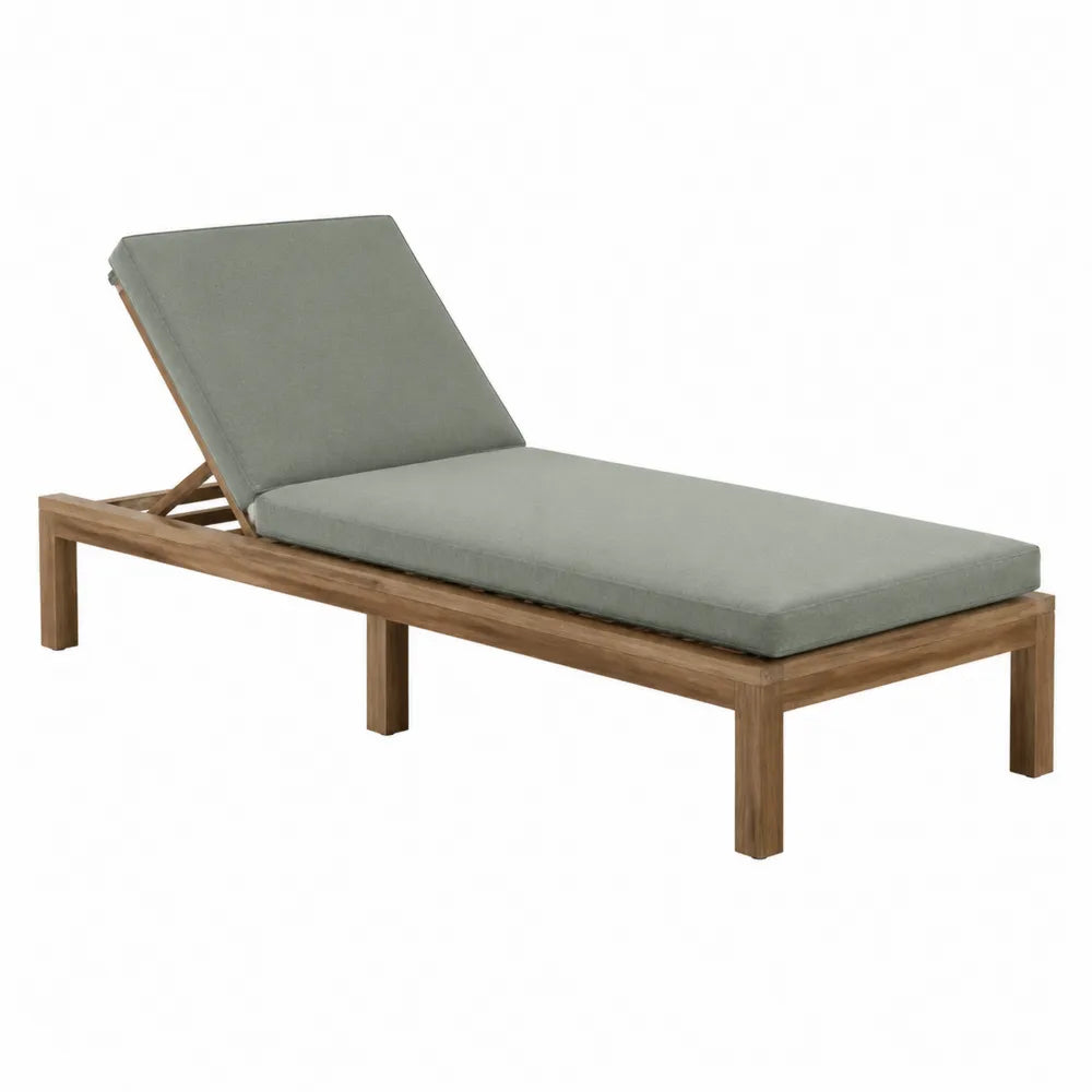 Chaise longue de jardin réglable 200 x 70 x 85 cm en acacia massif coussin polyester vert sauge