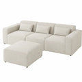 Canapé modulaire 3 places avec pouf en polyester bouclé beige 250 cm x 165 cm x 75 cm