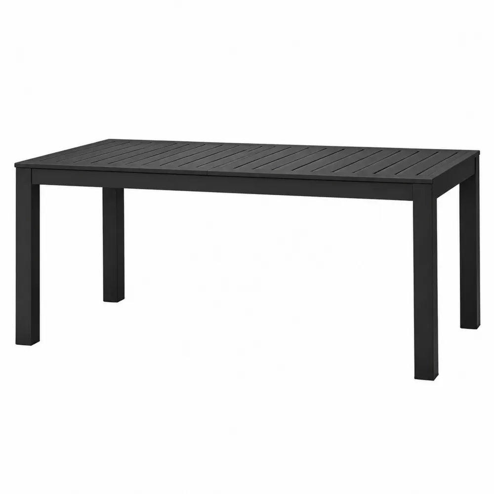 Table de jardin rectangulaire 180 cm x 90 cm x 75 cm en acier thermolaqué noir avec plateau à lattes