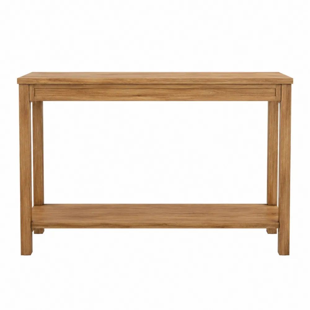 Table console rectangulaire avec étagère basse en MDF plaqué chêne et hévéa massif chêne naturel 120 x 35 x 80 cm