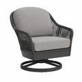 Fauteuil de jardin pivotant 78 x 80 x 84 cm en aluminium thermolaqué noir corde polyester gris et coussins gris