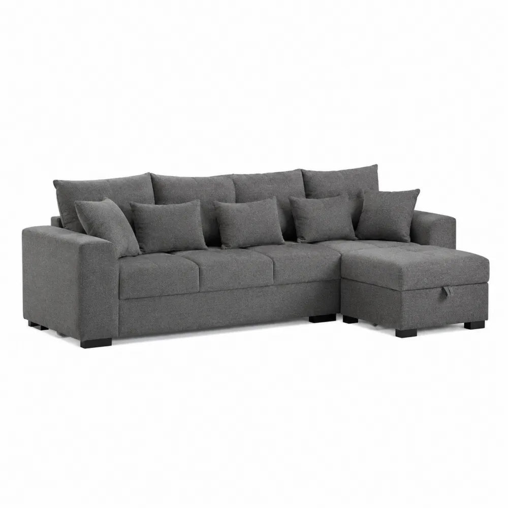 Canapé modulable d’angle droit en tissu gris avec méridienne 270 cm x 160 cm x 85 cm