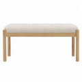 Banc de chambre rectangulaire rembourré en hévéa massif bois clair tissu polyester bouclé écru 120 x 40 x 48 cm