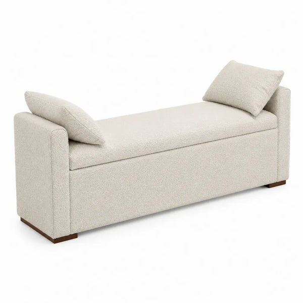 Banc de chambre 180 x 60 x 72 cm en tissu bouclé crème avec pieds en bois massif marron