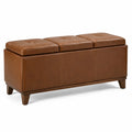 Banc coffre rectangulaire 140 x 45 x 48 cm en polyuréthane marron avec pieds en hévéa massif