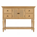 Table console de rangement 4 tiroirs 2 portes cannage en bois chêne naturel 130 x 40 x 85 cm