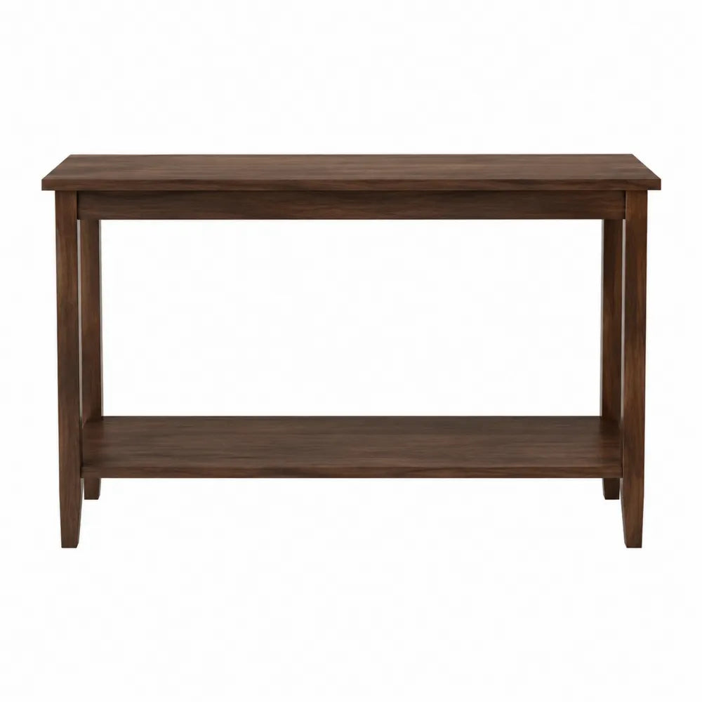 Table console rectangulaire en bois noyer avec 2 niveaux 120 cm x 35 cm x 80 cm