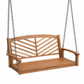 Banc suspendu de jardin 3 places en bois massif d’acacia naturel avec chaînes acier 150 x 60 x 55 cm