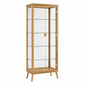 Vitrine de rangement rectangulaire 2 portes en verre trempé et hévéa massif chêne clair transparent 70 x 40 x 180 cm