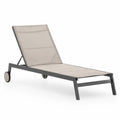 Bain de soleil de jardin réglable avec roues en aluminium anthracite et textilène beige 198 x 70 x 96 cm