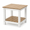 Table de jardin carrée 60 cm x 60 cm x 55 cm en bois massif naturel avec structure en bois peint blanc et tablette inférieure