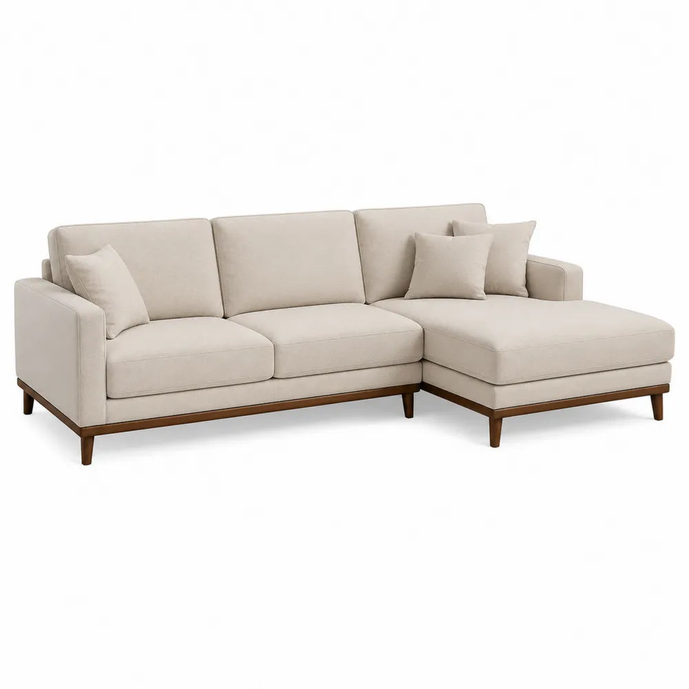 Canapé d’angle modulable 3 places avec méridienne droite en tissu beige 260 x 160 x 85 cm