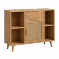 Meuble de rangement 1 tiroir 1 porte cannage bois effet chêne naturel 120 cm x 40 cm x 80 cm