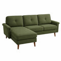 Canapé modulable d’angle gauche 218 cm x 150 cm x 86 cm en polyester tissé vert olive structure contreplaqué pin pieds en hévéa bois naturel