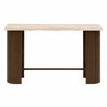 Table console rectangulaire en effet travertin avec piètement bois nervuré 120 cm x 35 cm x 80 cm