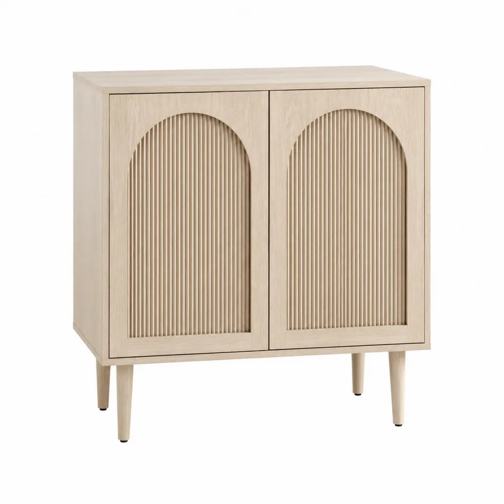 Meuble de rangement 2 portes MDF effet chêne clair façades rainurées 90 cm x 40 cm x 85 cm