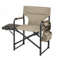 Chaise de jardin pliante avec tablette latérale 88 cm x 55 cm x 90 cm acier thermolaqué noir tissu polyester Oxford beige avec porte-gobelet et poche de rangement