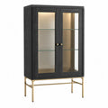 Vitrine de rangement 2 portes LED verre trempé MDF noir acier doré 90 cm x 40 cm x 160 cm