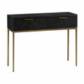 Table console rectangulaire en MDF noir motif chevrons avec tiroirs et pieds en métal doré 110 cm x 35 cm x 80 cm