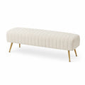Banc de chambre rectangulaire 140 x 45 x 45 cm en polyester bouclé crème avec pieds en acier doré